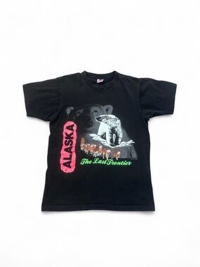 Vintage single stitch Alaska the last frontier bear sled dogs nature tee black M